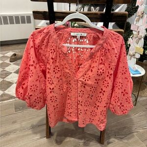 Women's Eyelet Puff Sleeve- Coral Size Medium NWOT Joe's from Nordstrom